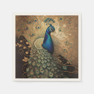 Elegant Golden Peacock Bird Napkins
