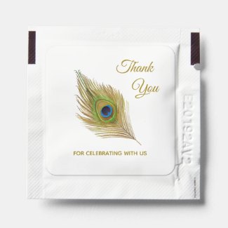 Elegant Golden Peacock Feather Thank You Hand Sanitizer Packet