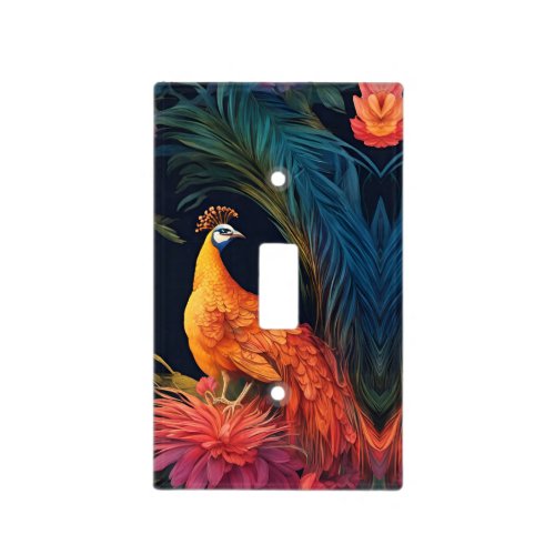 Elegant Golden Peacock in Colorful Garden Light Switch Cover