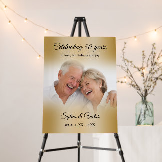 Elegant Golden Photo 50th Anniversary Welcome Sign