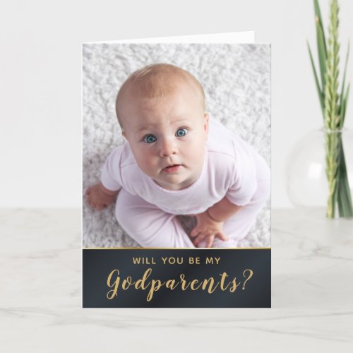 Elegant Golden Photo Godparents Request Card