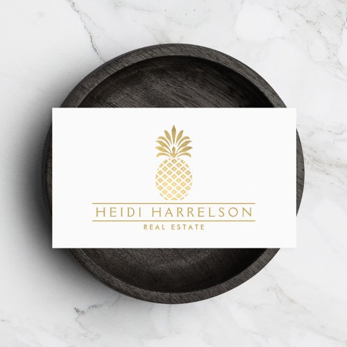 Elegant Golden Pineapple Logo Business Card