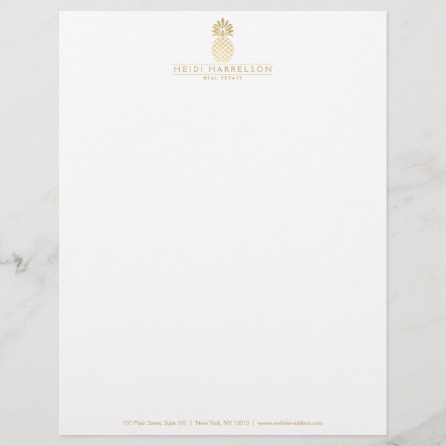 Elegant Golden Pineapple Logo Letterhead (Front)