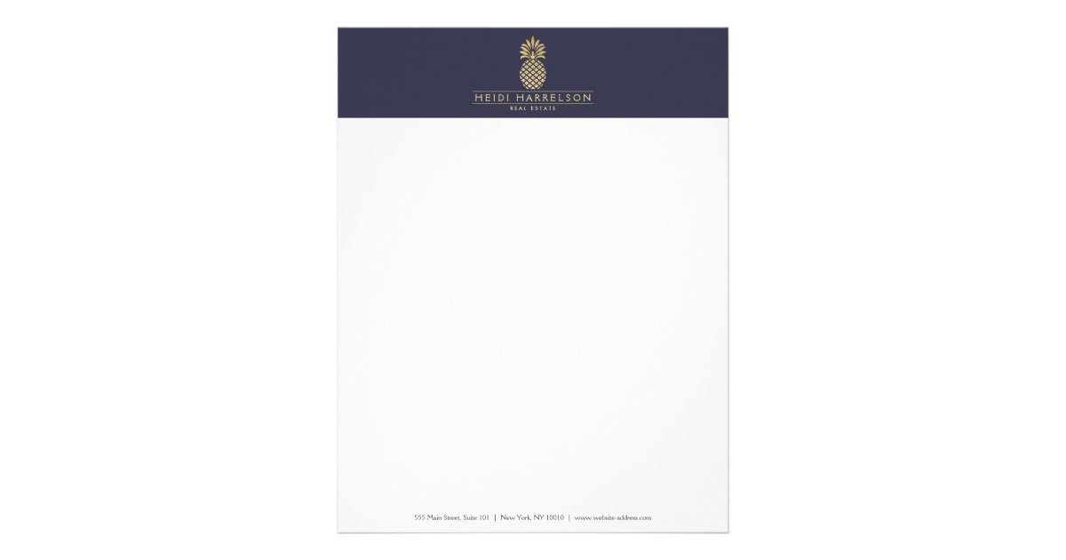 Elegant Golden Pineapple Logo on Dusky Blue Letterhead ...