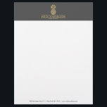 Elegant Golden Pineapple Logo on Gray Letterhead<br><div class="desc">Coordinates with the Elegant Golden Pineapple Logo on Gray Business Card Template by 1201AM. A timeless and elegant logo of a pineapple displayed in faux metallic gold is styled with your name or business name customizable letterhead template. The pineapple design is perfect for hospitality, real estate agents, interior designers, home...</div>