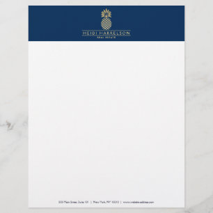 Elegant Golden Pineapple Logo on Navy Blue Letterhead