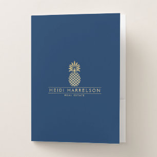 Elegant Golden Pineapple Logo on Navy Blue Pocket Folder