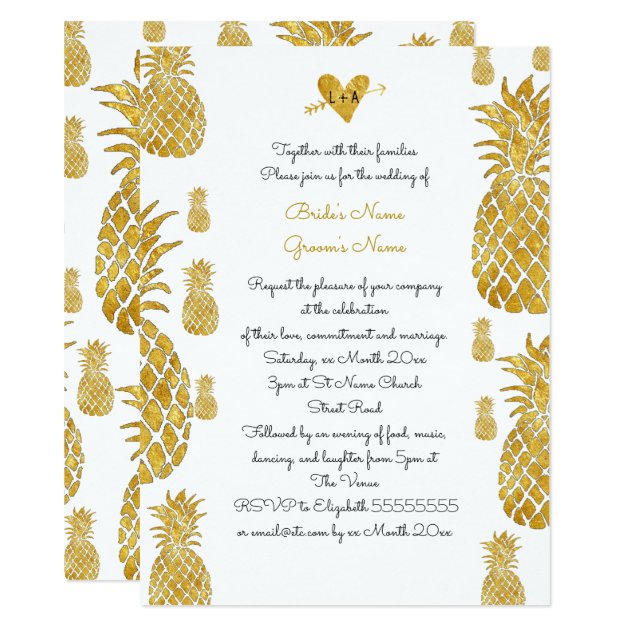 Elegant Golden Pineapples Tropical Summer Wedding Invitation