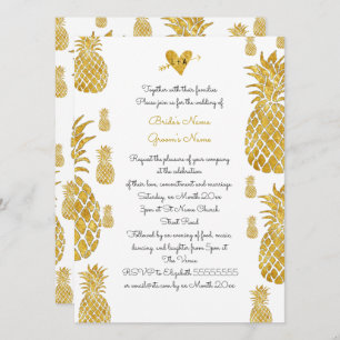 elegant golden pineapples tropical summer wedding invitation