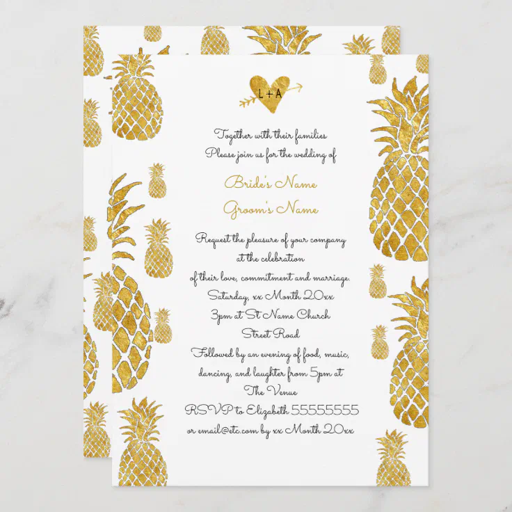 elegant golden pineapples tropical summer wedding invitation | Zazzle