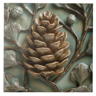 Elegant Golden Pinecone Faux Relief Ceramic Tile