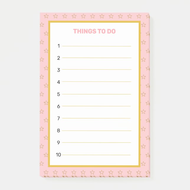 Elegant Golden & Pink Editable Things To Do Post- Post-it Notes (Front)