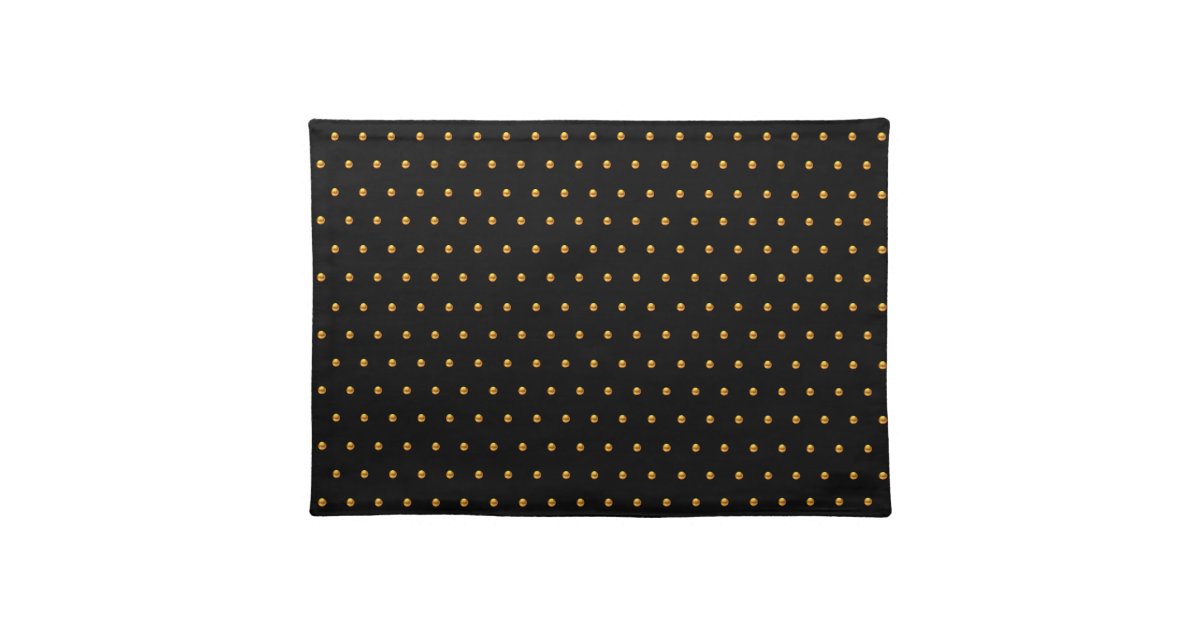 Elegant golden polka dots on black cloth placemat Zazzle