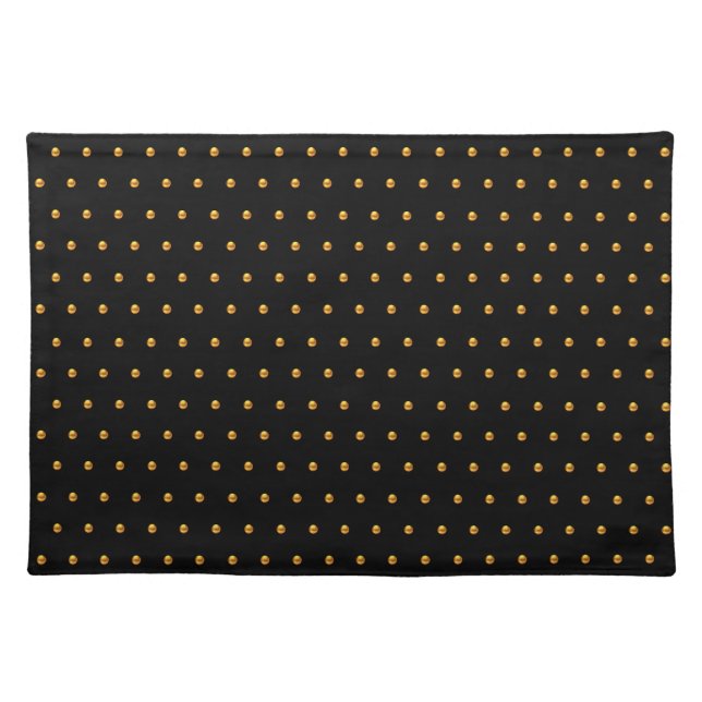 Elegant golden polka dots on black cloth placemat (Front)