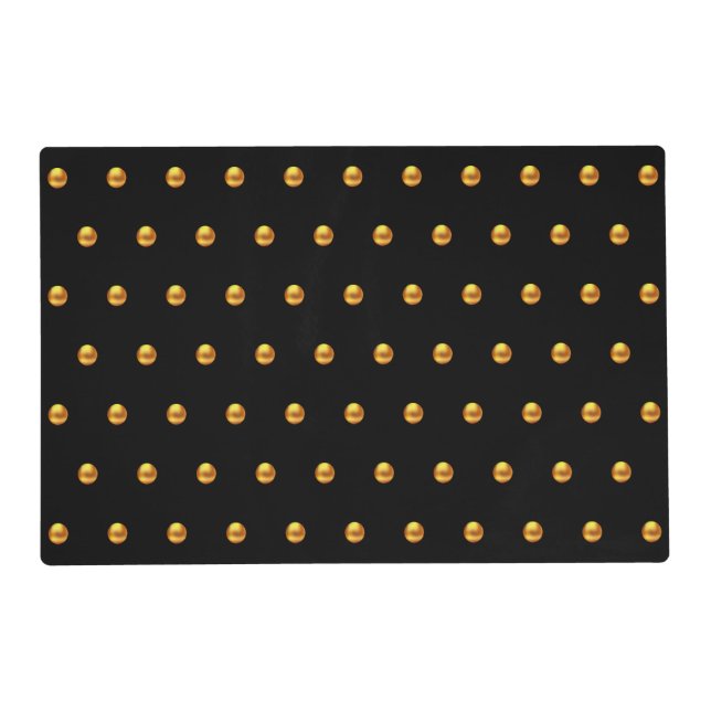 Elegant golden polka dots on black placemat (Back)