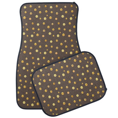 Elegant Golden Polka Dots on Brown Car Floor Mat