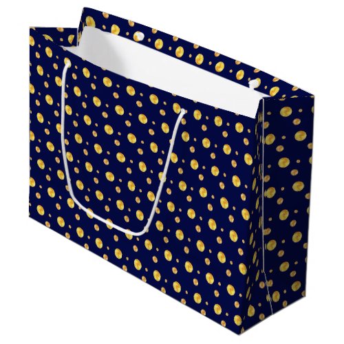 Elegant golden polka dots on navy blue large gift bag