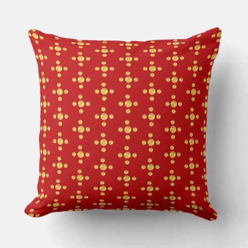 Elegant golden polka dots on red throw pillow