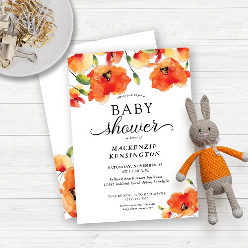 Elegant Golden Poppy Baby Shower Invitation