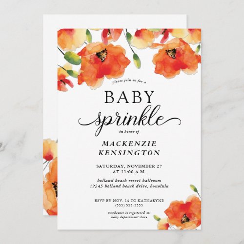 Elegant Golden Poppy Baby Sprinkle Shower Invitation