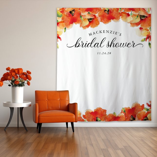Elegant Golden Poppy Bridal Shower Backdrop (Elegant Golden Poppy Bridal Shower Backdrop)