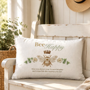 Elegant Golden Queen Bee Encouragement Lumbar Pillow
