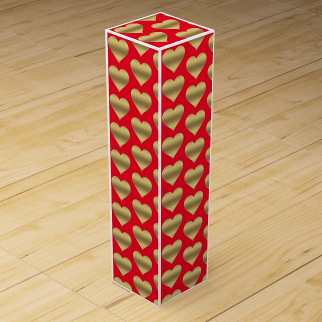 Elegant Golden Red Hearts Valentines Day Wine Box (Front)