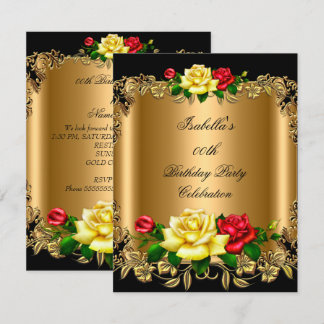 Elegant Golden Red Yellow Roses Birthday Party 2b Invitation