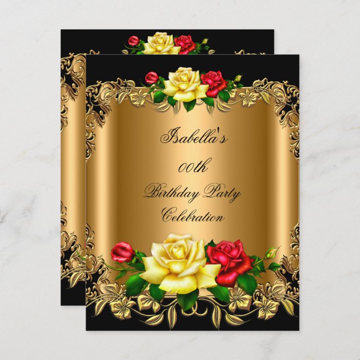 Elegant Golden Red Yellow Roses Birthday Party 2b Invitation | Zazzle.com