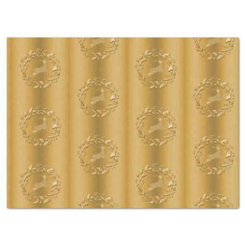 Elegant Golden Reindeer and Wreaths Christmas Tissue Paper