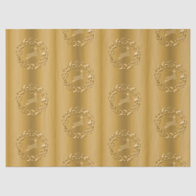 Elegant Golden Reindeer and Wreaths Christmas Tissue Paper (Front)