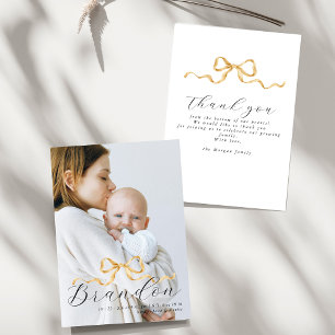 Elegant Golden Ribbon Photo Baby Shower Thank You