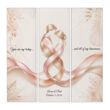 Elegant Golden Ribbons Romantic Couple Triptych Ca