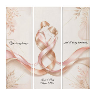 Elegant Golden Ribbons Romantic Couple Triptych Ca