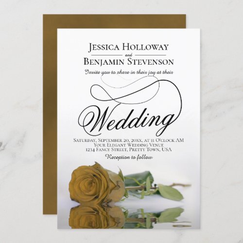 Elegant Golden Rose Classy Script Wedding Invitation