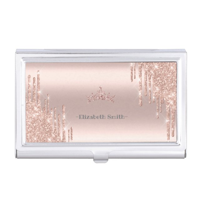 Elegant golden rose glitter, royal   business card case (Front)