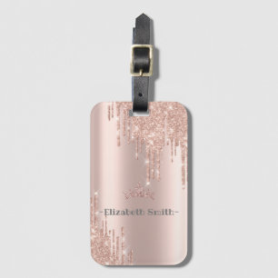 Elegant golden rose glitter, royal luggage tag