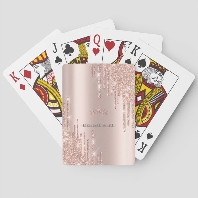 Elegant golden rose glitter, royal  poker cards (Back)