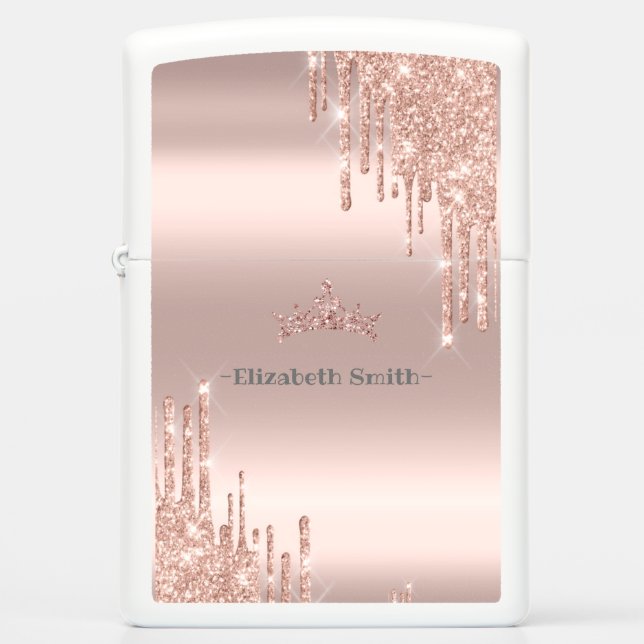 Elegant golden rose glitter, royal    zippo lighter (Front)