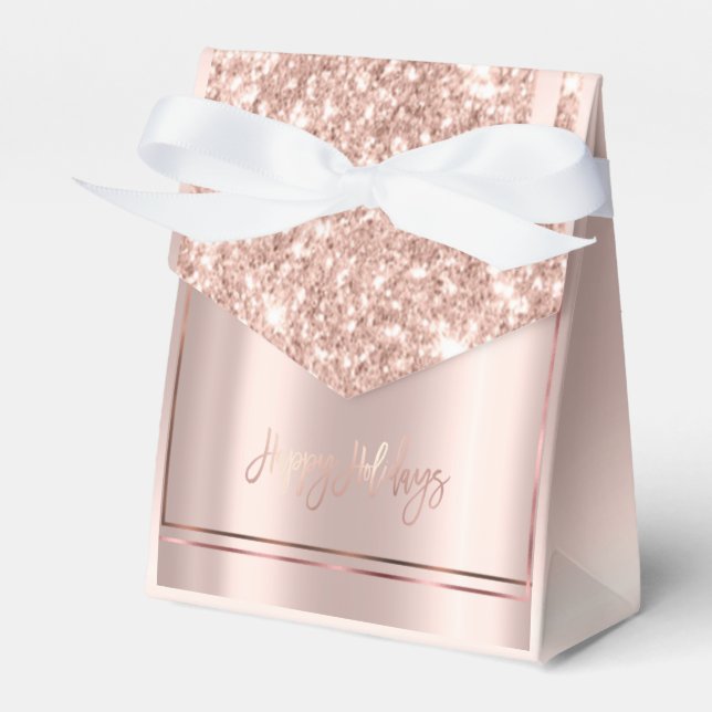 Elegant golden rose happy holidays favor boxes (Front Side)