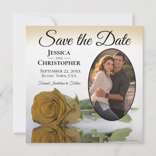 Elegant Golden Rose with Oval Photo Wedding Save The Date