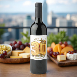Elegant Golden Royal Crown 30th Birthday Wine Label
