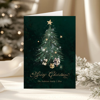 Elegant Golden Script Christmas tree Holiday Card