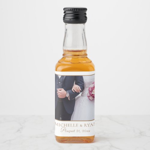 Elegant Golden Script Wedding Photo Liquor Bottle Label
