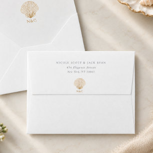 Elegant Golden Seashell Wedding Envelope