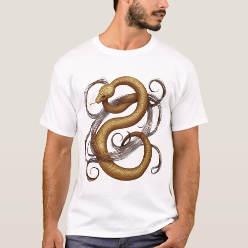 Elegant Golden Serpent Artistic Graphic T-Shirt