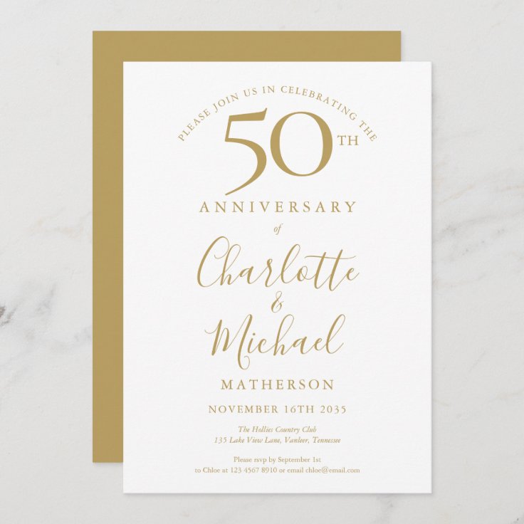 Elegant Golden Signature 50th Wedding Anniversary Invitation | Zazzle