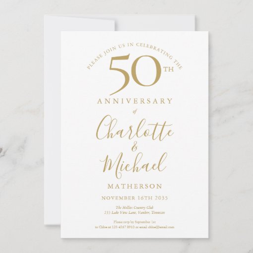 Elegant Golden Signature 50th Wedding Anniversary Invitation | Zazzle