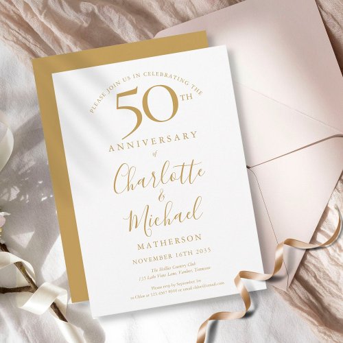 Elegant Golden Signature 50th Wedding Anniversary Invitation