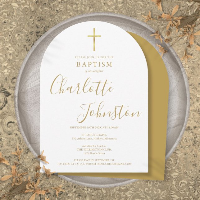 Elegant Golden Signature Arch Baptism Christening  Invitation (Elegant Golden Signature Arch Baptism Christening Invitation)